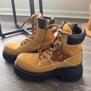 Naked Wolfe Tan and Black Platform Combat Boots